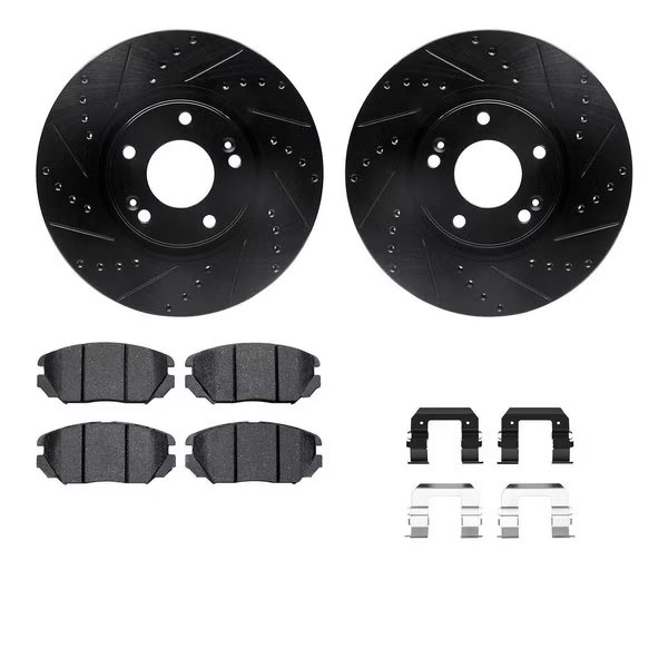 8612-03000, Rotors-Drilled, Slotted-Black w/ 5000 Euro Ceramic Brake Pads incl. Hardware, Zinc Coat, Dynamic Friction Co, Mfr#: 8612-03000
